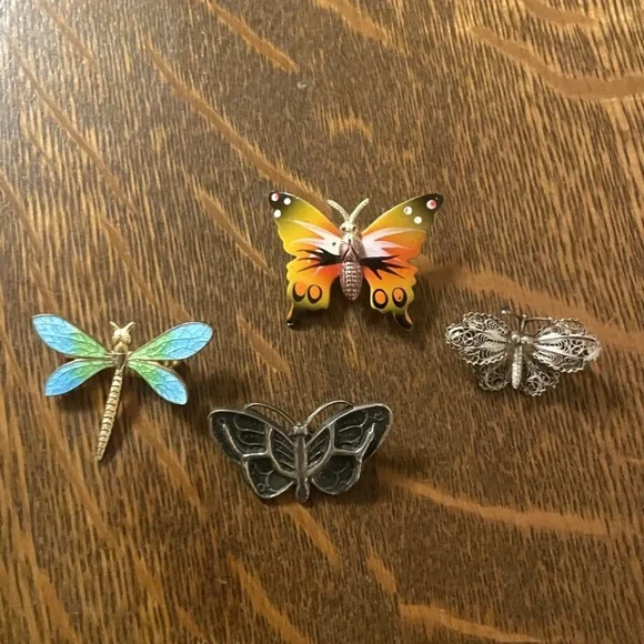 Butterfly Brooches and Dragonfly Lot of 4 - Picture 1 of 2